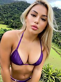 Dishwater blonde Norwegian woman wears lingerie in the pre dawn Panamanian jungle